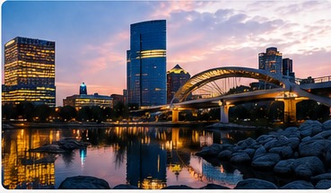 Milwaukee skyline at sunset